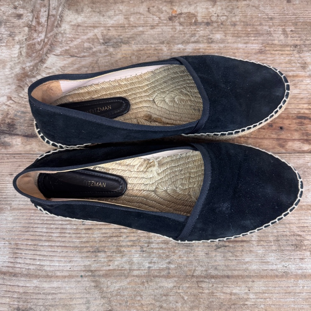 Stuart Weitzman 9M Black Suede Flat Espadrille Shoes - Picture 6 of 11